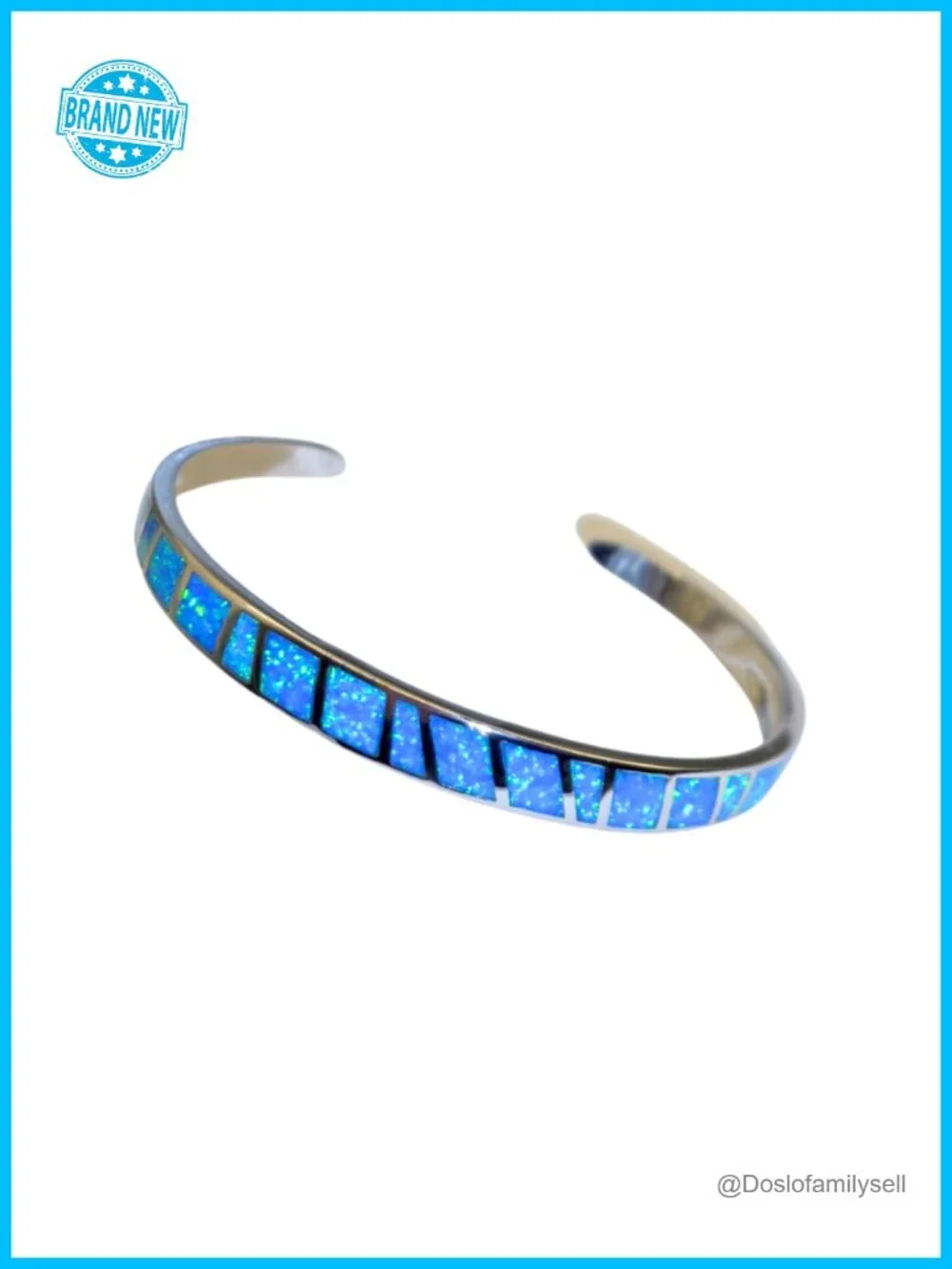 Blue Fire Opal Cuff Bracelet, Sterling Silver Bangle, Adjustable Boho Jewelry